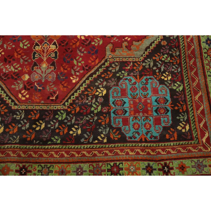Hand Knotted Oriental 100% Wool Carpet Traditional Medallion Red Shiraz Area Rug - 8' 2'' X 5' 3''