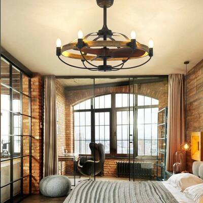 26" Wood Caged Farmhouse Ceiling Fan With Light Kit & Remote Control - 26 inch