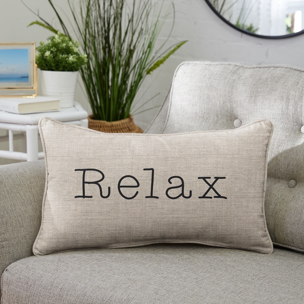 Sunbrella Canvas EMbroidered "Relax" Indoor/Outdoor 13x20 Corded Lumbar Pillow (Single)