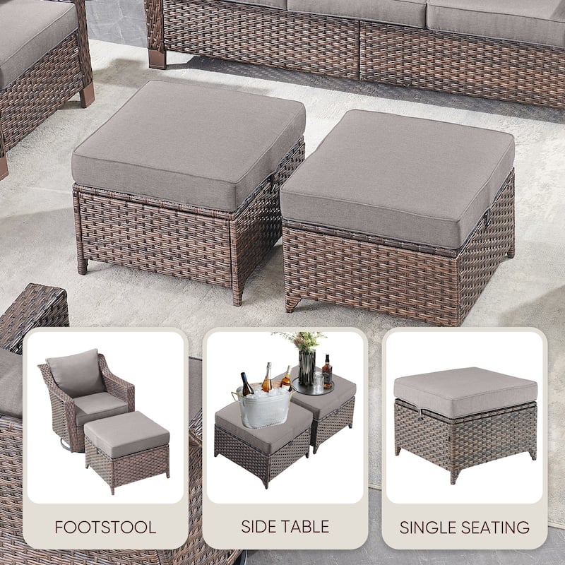 Gymojoy 2 Pieces Patio Rattan Ottomans, All Weather Outdoor Footstool