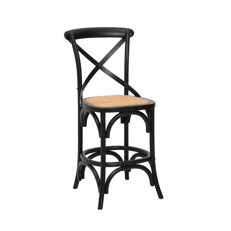 Porthos Home Ziva Counter Stools Set of 2, Elm Wood with Woven Rattan