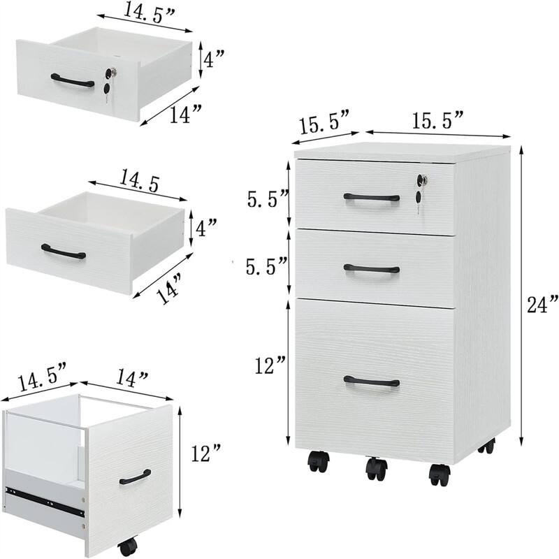 3 Drawer File Cabinet with Lock - 26.47"D x 18.56"W x 6.91"H