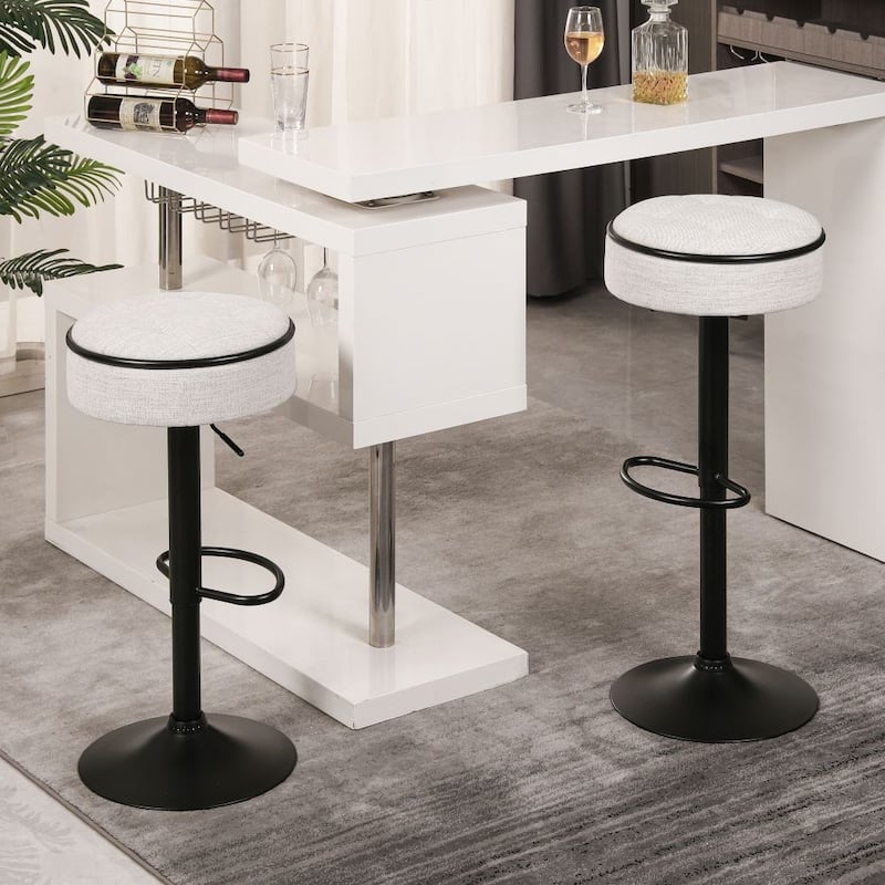 Set of 2 Linen Round Storage Bar Stool