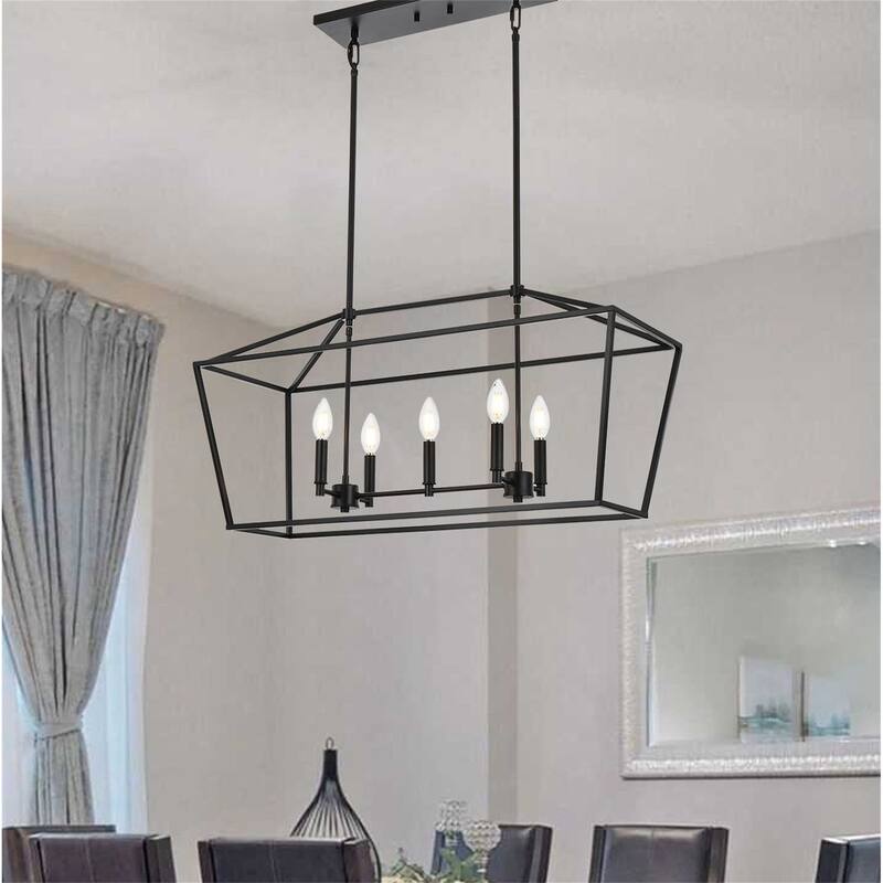5-Light Traditional Farmhouse Linear Chandelier - Black