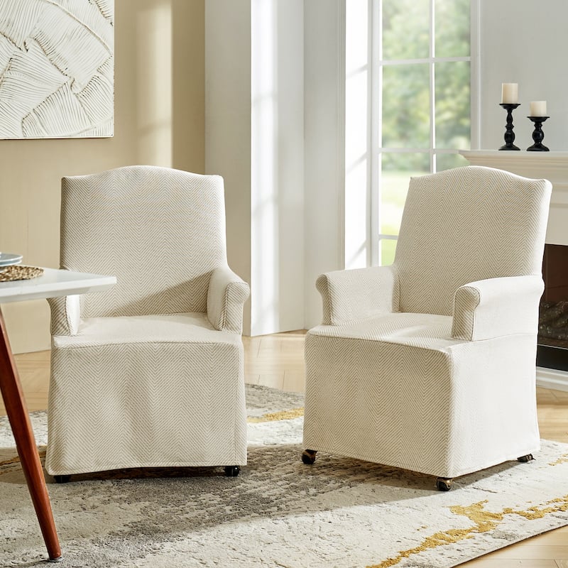 Alethea Upholstered Slipcover Arm Dining Chair with Soild Wood Legs Set of 2 by HULALA HOME - Tan