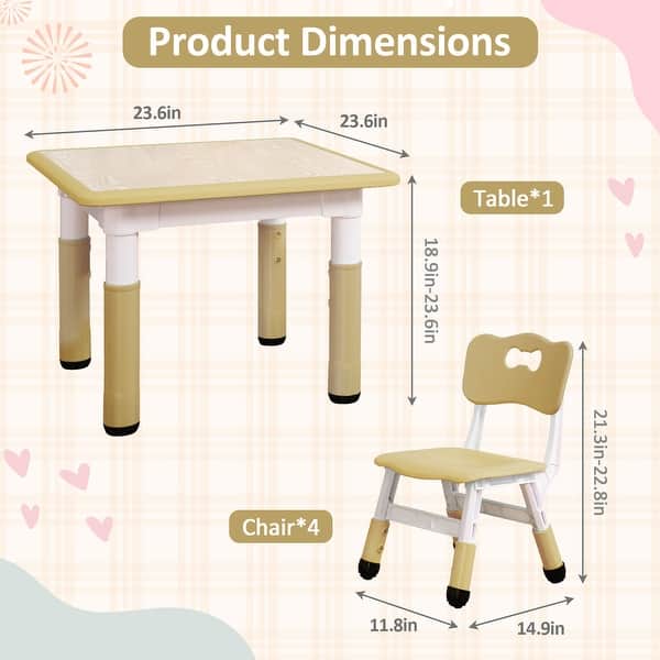 dimension image slide 0 of 6, Kids Table and 4Chairs Set-Height Adjustable Desk