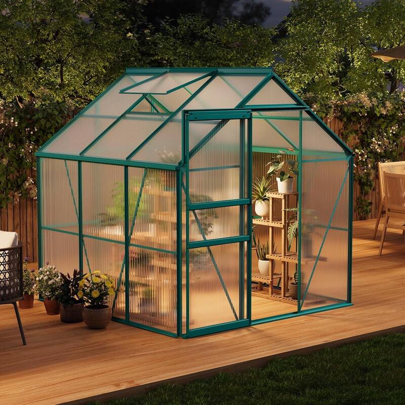 6 x 6 FT Winter Polycarbonate Greenhouse for Outdoors Gardening, Green