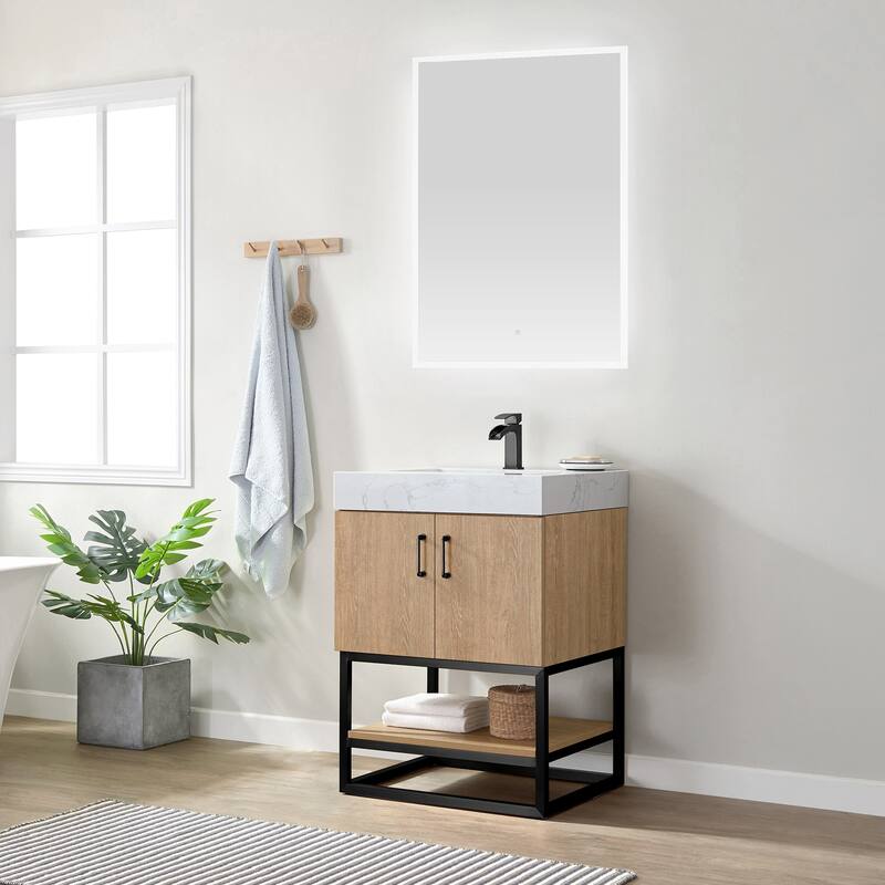 Alistair Single Bath Vanity with White Grain Stone Top without Mirror