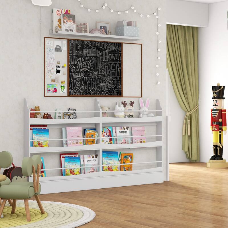 Gymax 3-Tier Kids Bookshelf Toy Storage Bookcase Rack Wall w/
