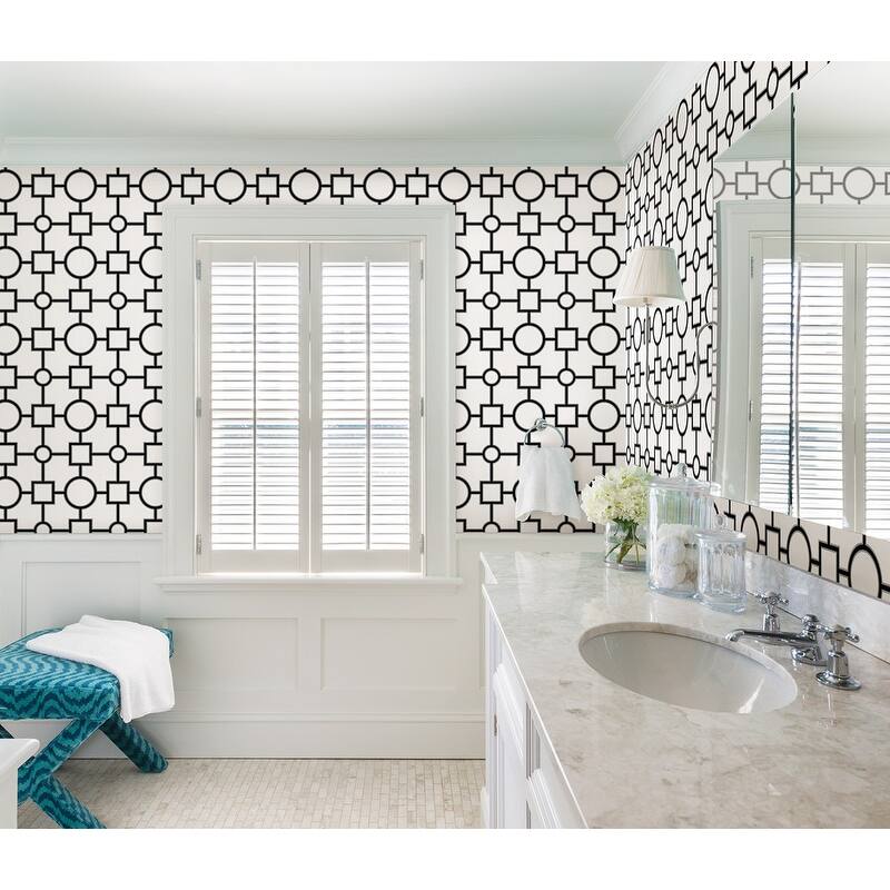 Brewster Geometric Black Prevost Wallpaper - 20.5in x 396in x 0.025in