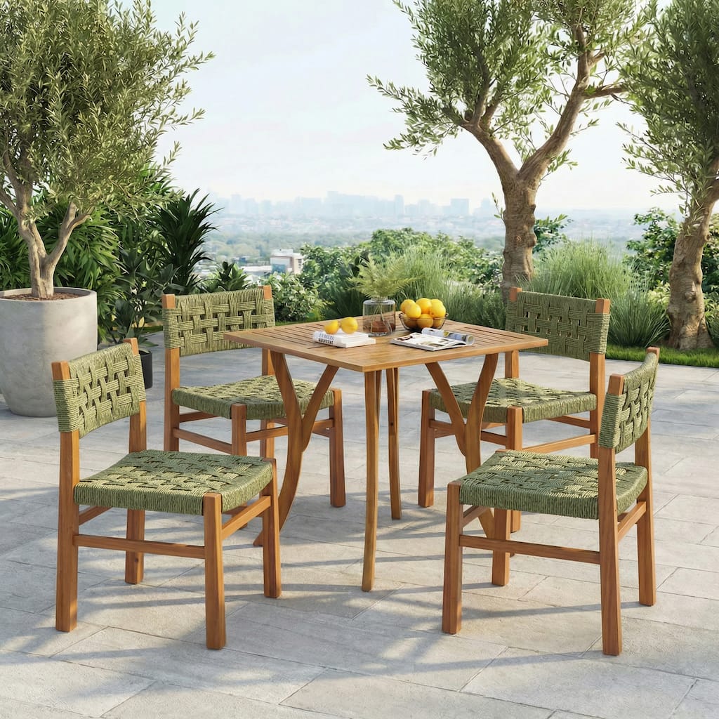 Christopher Knight Home - Lottie 5-Piece Outdoor Acacia Wood Dining Set with Woven Wicker Chairs & 31.50" Square Slat Table
