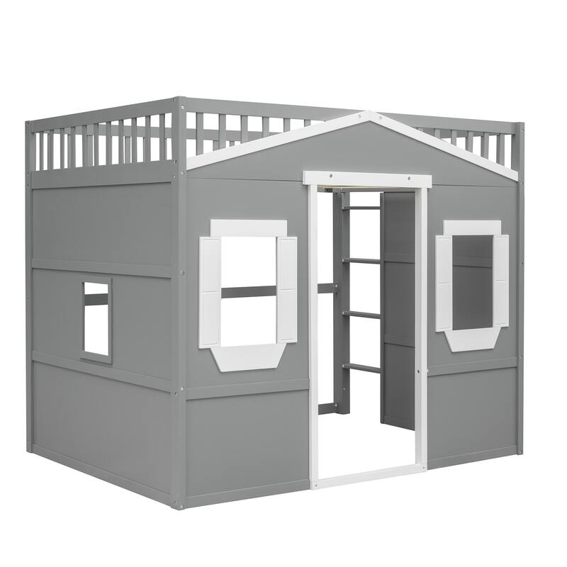 Modern Twin/Full Loft Bed with Ladder, Solid Pine Wood, Safety Guardrails