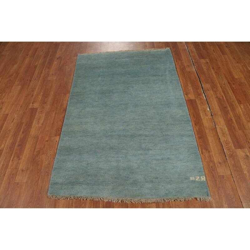 Light Blue Modern Gabbeh Oriental Rug Hand-Knotted Wool Carpet - 3'3" x 4'10"
