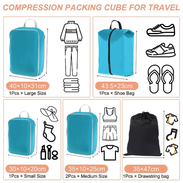 6Set Compression Packing Cube for Travel Waterproof Luggage