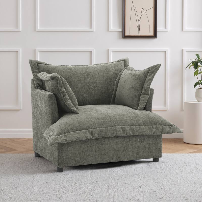 Upholstered Chenille Arm Club Chair Cloud corner cahir - Gray - Arm Chairs