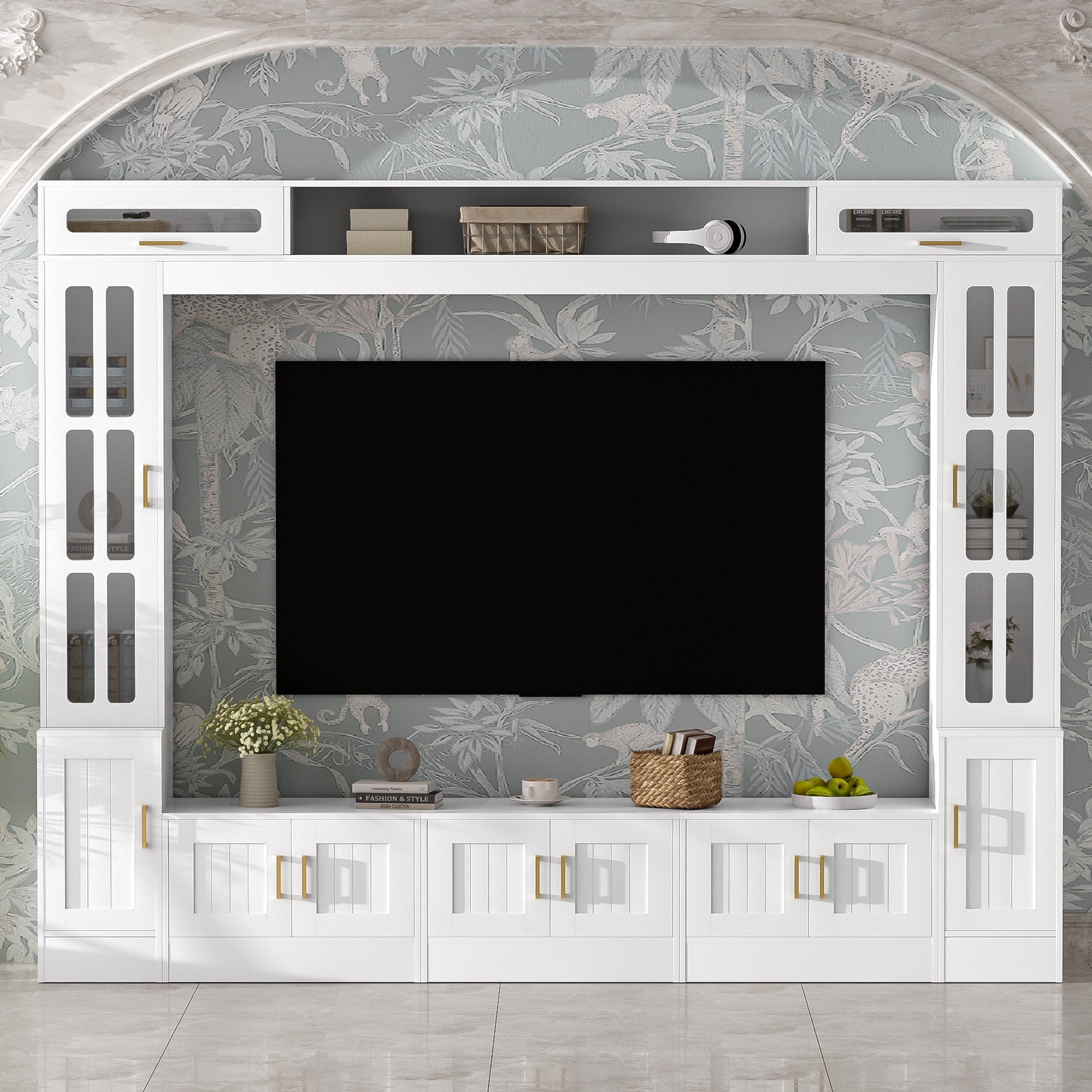 Wall Unit Entertainment Center with Bookshelves, Modern TV Stand Media Cabinet TV Console for TVs up to 80"