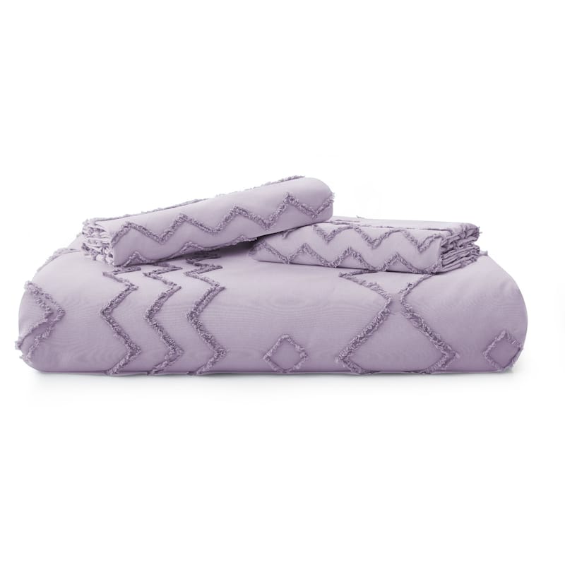 3 Piece Tufted Clipped Jacquard Geometric Oversized Duvet Cover Set