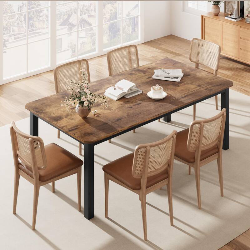 Dining Table for 6-8 People, 78.7" Rectangle Wood Kitchen Table - Brown