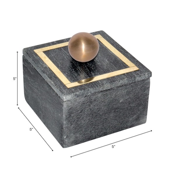 dimension image slide 3 of 4, Marble Decorative Storage Box with Lid and Gold Accent Handle