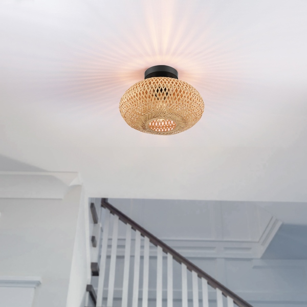 True Fine 1 Light Bohemian Bamboo Semi Flush Mount Ceiling Light D11 inchx H8 inch 11 in. W