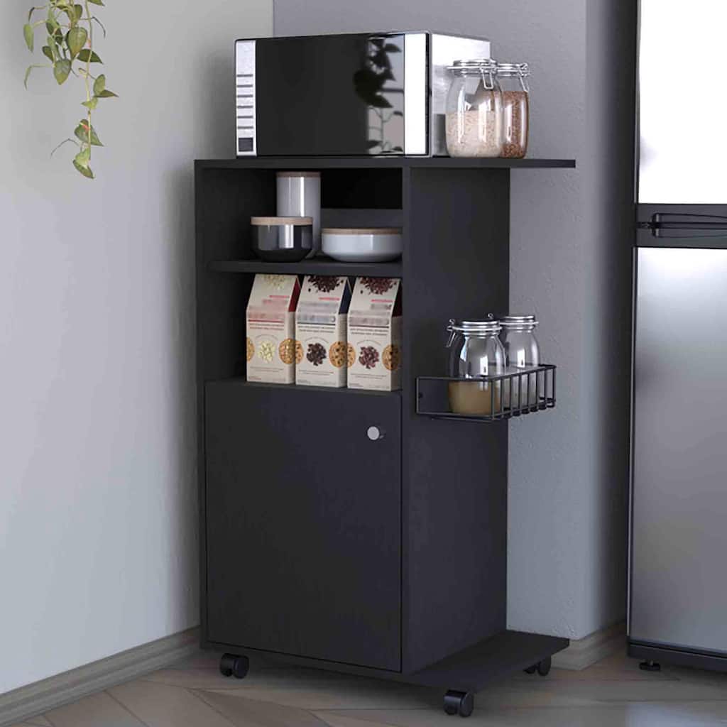Black Kitchen Cart with One-Door Cabinet, 27.96" Microwave Countertop, Four Casters, Easy Setup