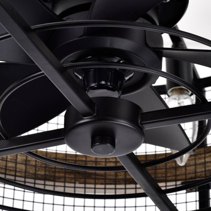 20" Industrial Black Metal Caged Bladeless Ceiling Fan Chandelier with Remote