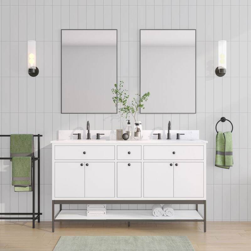 Avanity Paisley 60 in. Double Sink Vanity with Cala White Engineered Top - White