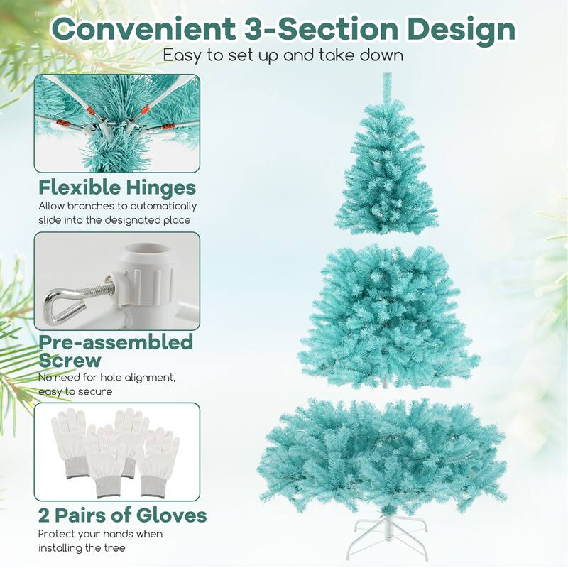 Gymax 7 FT Artificial Xmas Tree w/ 1040 Branch Tips 380 Warm White LED - See Details