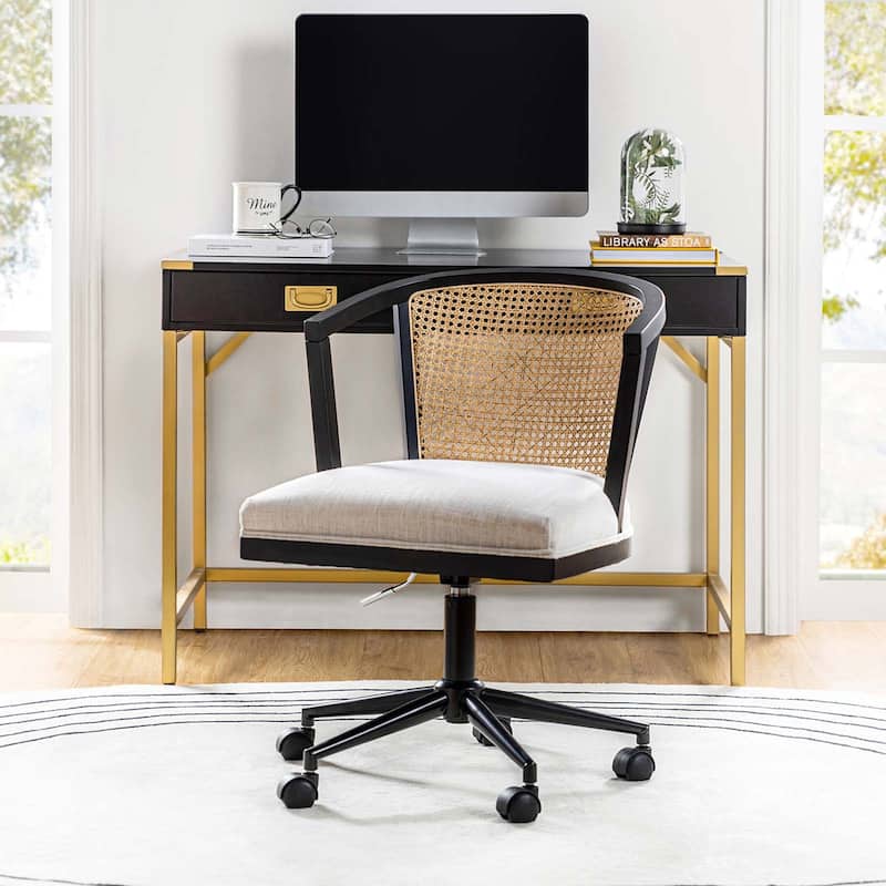 Ingrid Modern Rattan Swivel Height Adjustment Office Chair by HULALA HOME - Black