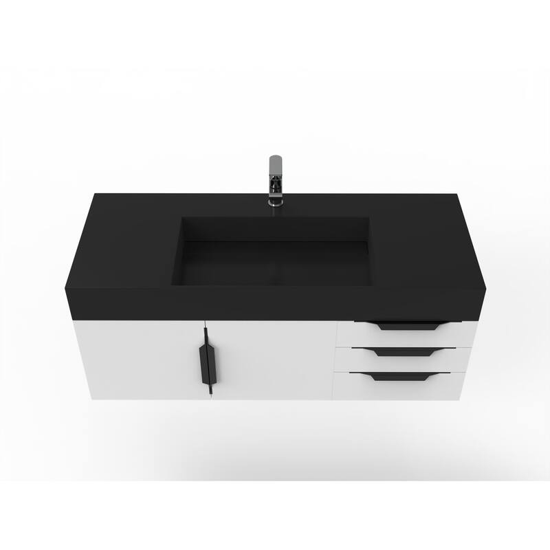 Amazon 48" Wall Mounted Bathroom Vanity Set w/ Black Top