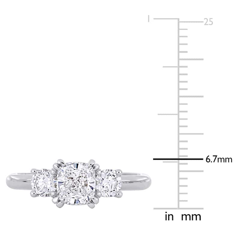 Miadora 14k White Gold 1 1/2ct TDW Cushion-cut Diamond 3-Stone Engagement Ring