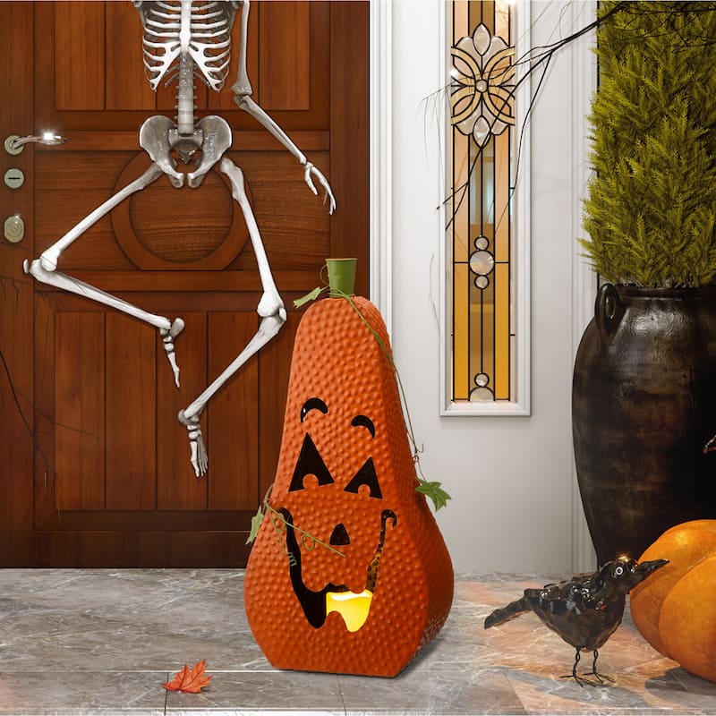 Glitzhome Halloween Metal Lighted Jack-O-Lantern Porch Decor