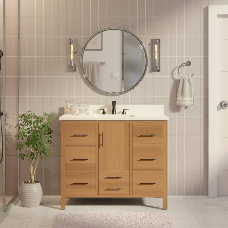 KitchenBathCollection California 42" Bathroom Vanity with Matte White Top