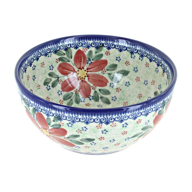 Blue Rose Polish Pottery Vena Cereal Bowl - Poinsettia
