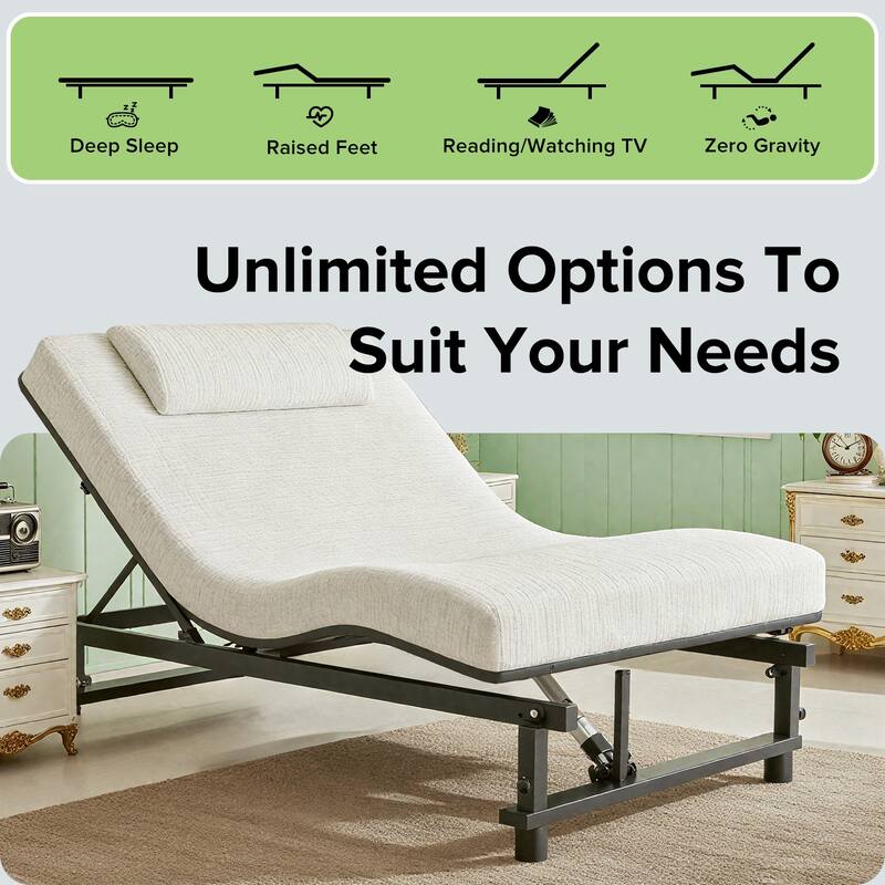 Queen Size Ergonomic Adjustable Bed Base with Wireless Remote Control