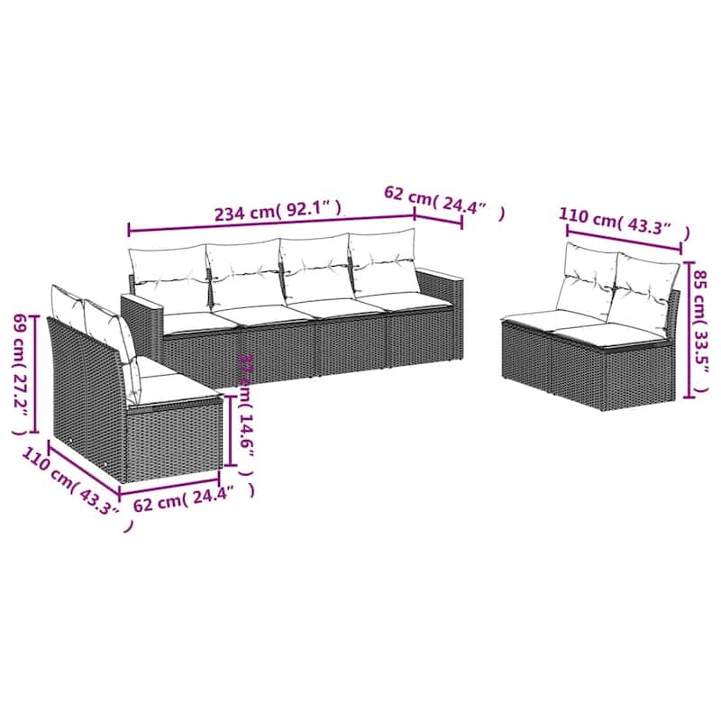 vidaXL 8 Piece Patio Sofa Set with Cushions Black Poly Rattan