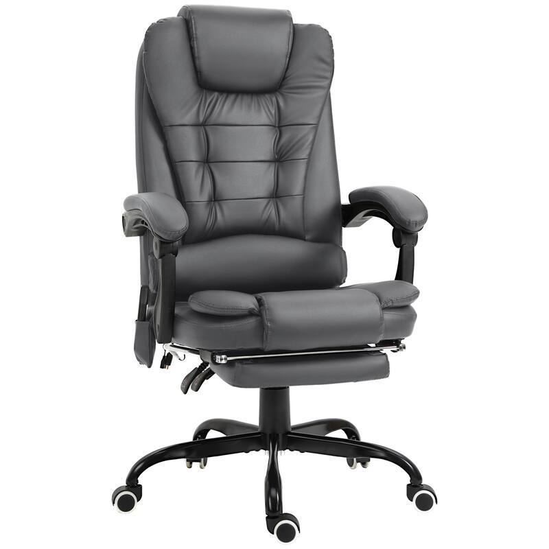 7-point Vibration Massage Backrest Office Chair, Shiny Leather Swivel Computer Chair, Recliner with Telescopic Footrest - Gray