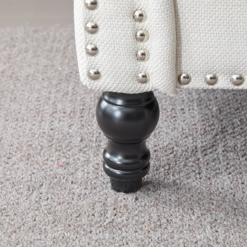 Faux Leather Upholstered Sofa, Deep Seat Sofa with Rolled Arms & Nailhead Trim, 2 Seater Sofa with Wooden Legs