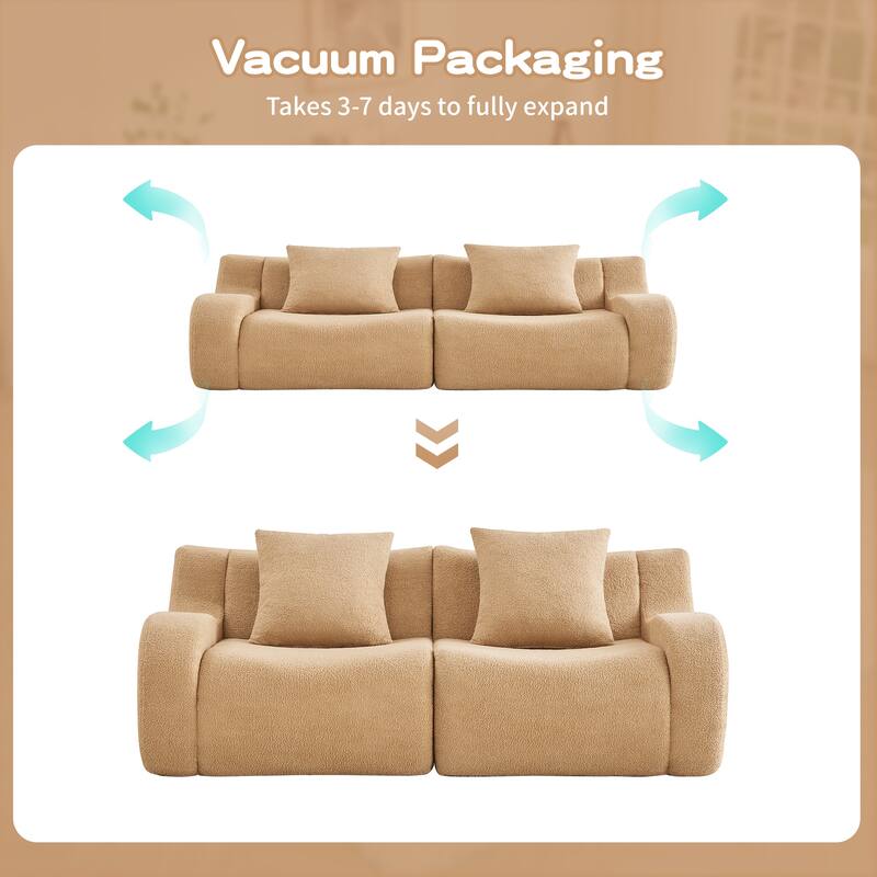 Soft Teddy Fabric Boneless Sofa, No Assembly Required Streamlined Design, Anti-Slip Design, 32D High Density Sponge