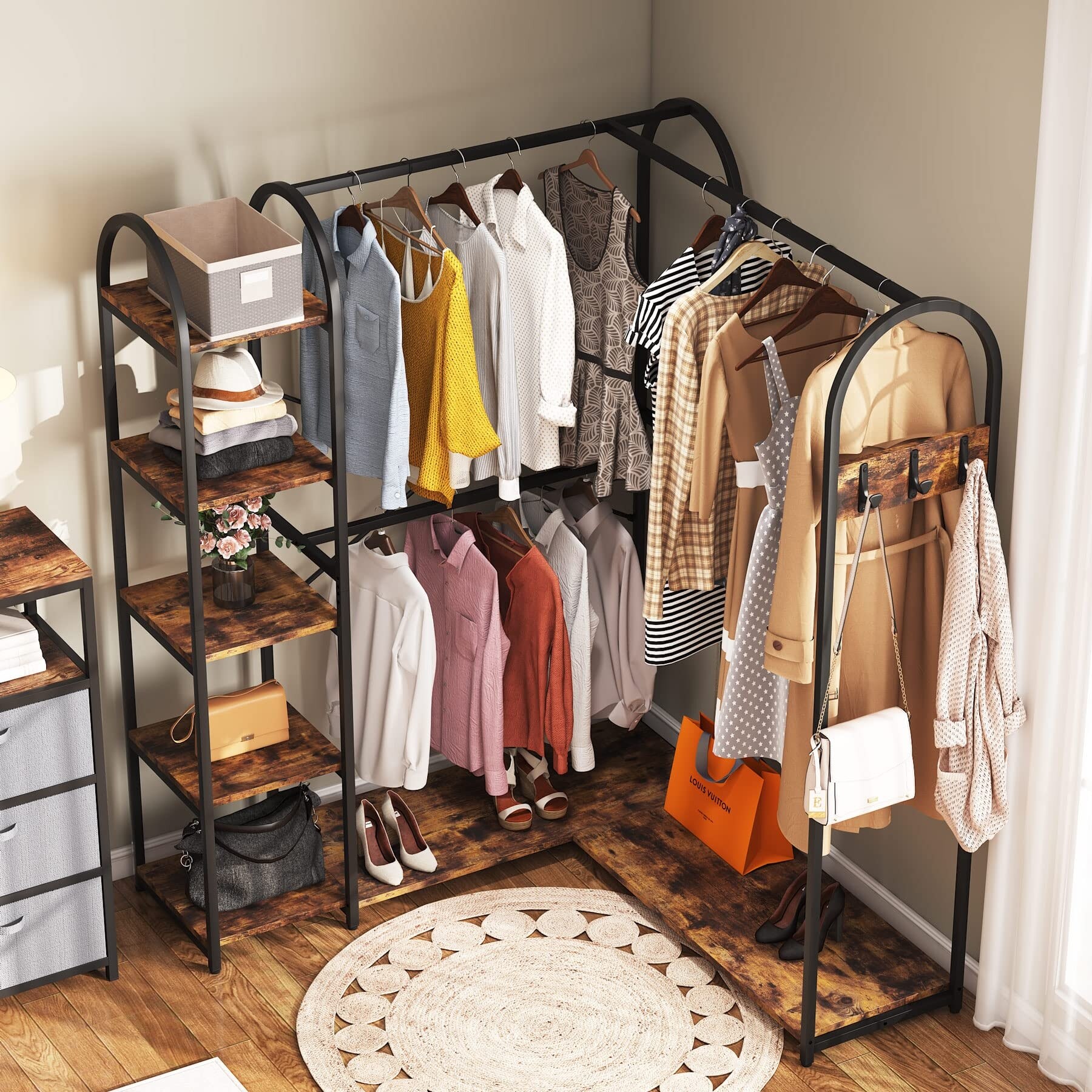 Heavy Duty L Shape Clothes Rack,Freestanding Corner Closet Organizer,Large  Garment Rack with Storage Shelves and Hanging Rods - On Sale - Bed Bath &  Beyond - 36110896