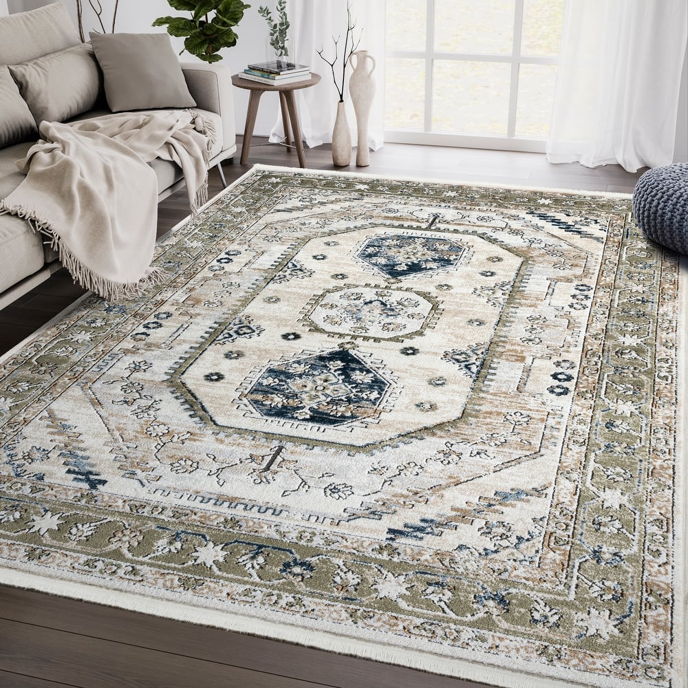 Abani Rugs Savoy SAV170A Green Beige Vintage Area Rug