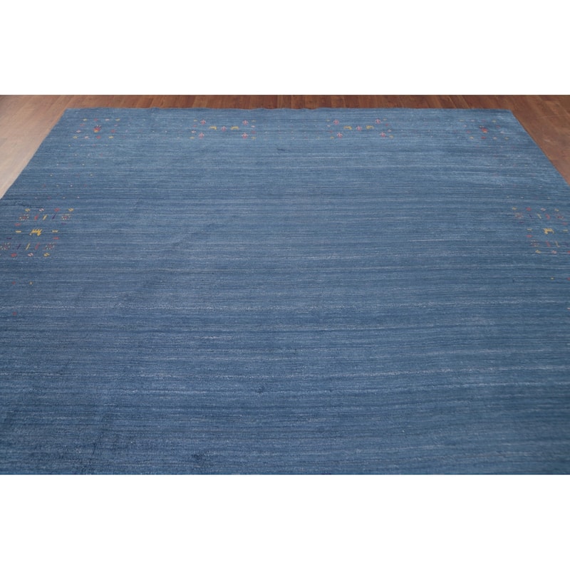 Blue Gabbeh Indian Area Rug Handmade Oriental Silk Carpet - 8'6"x 12'10"