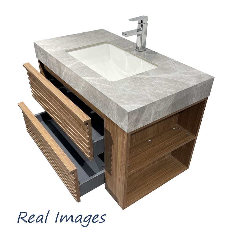 Modern 36" Bathroom Vanities, Sintered Stone Tabletop, Sold wood Cabinets, 2 Drawers& 2 Adjustable Shelves, Not Assembled Need