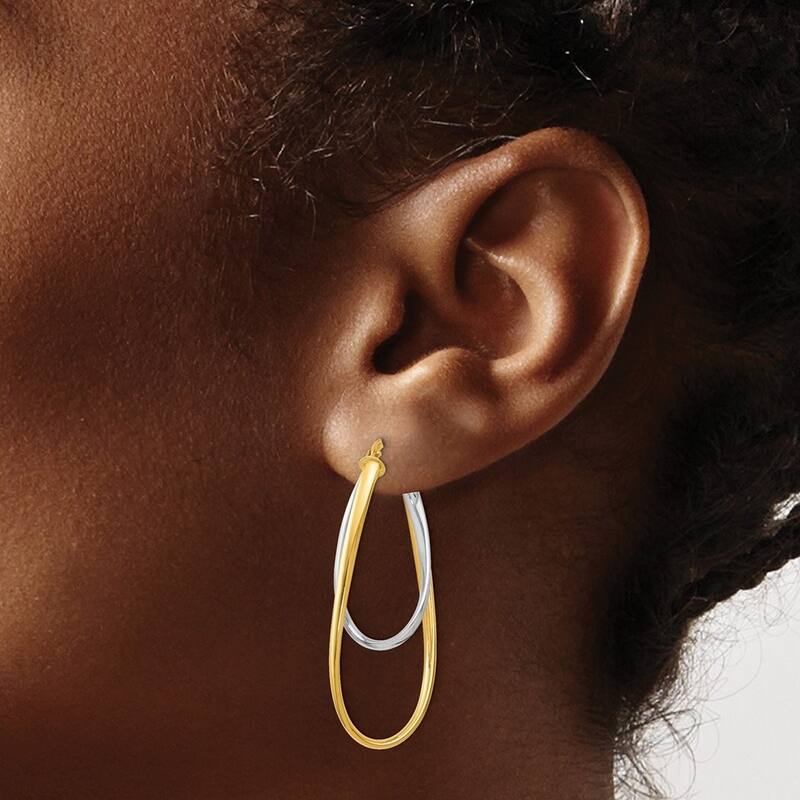 Curata 14k Two Tone Gold 42x3mm Twist Double Long Oval Hoop Earrings
