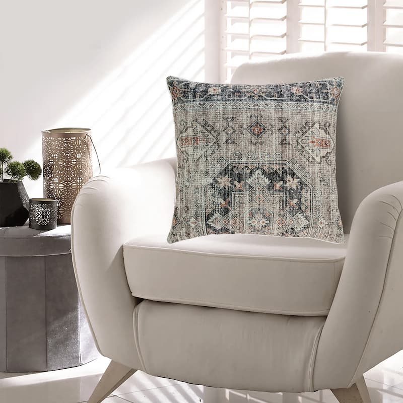 Throw Pillow Set of 4, 20 Inch, Polyester, Medallion Print, Brown, Gray
