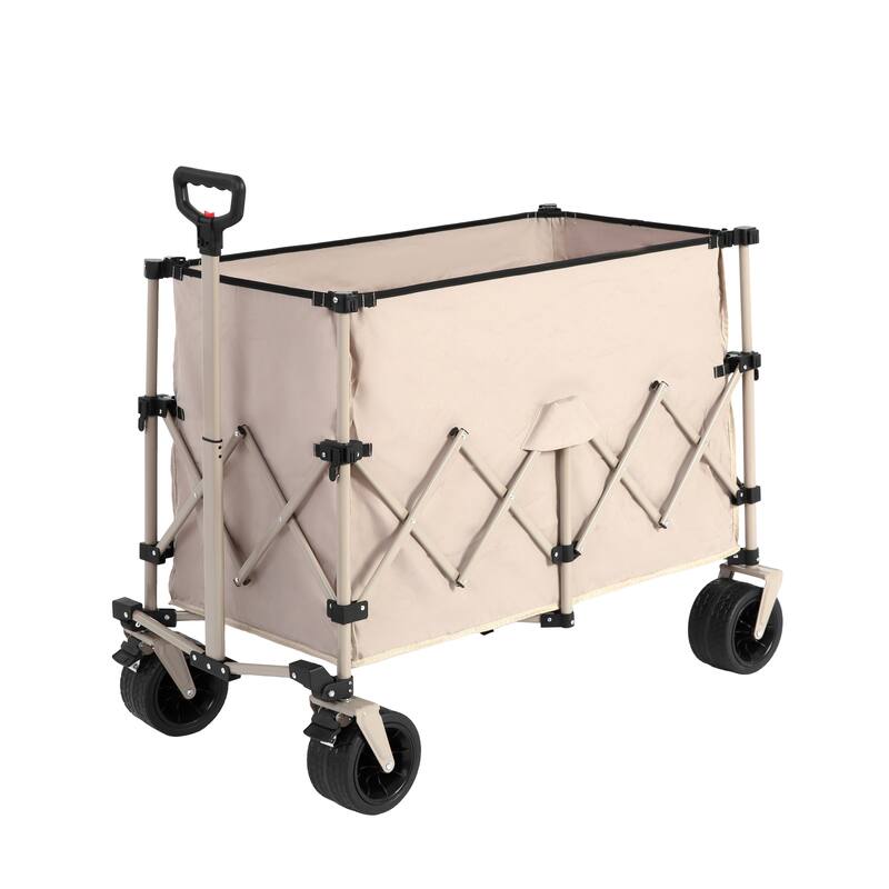 Beach Wagon with Big Wheels, Drink Holders, 300L Capacity, Foldable - Beige