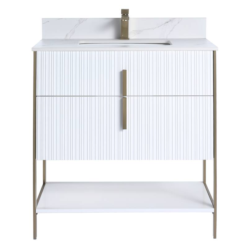 Fine Fixtures Serenity Modern Bathroom Vanity with White Carrara Stone Top