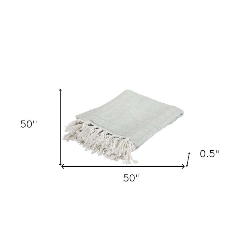 HomeRoots Light Gray Woven 100% Cotton Throw Blanket
