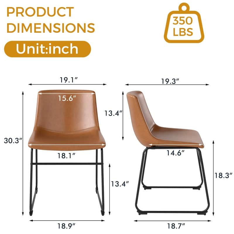Elegant PU Leather Dining Chair with Iron Legs，Set of 2