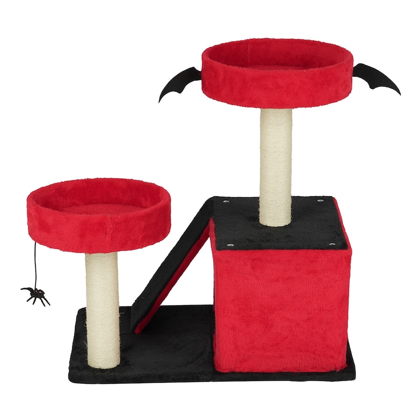 26" Gothic Cat Tree with Condo, Perches, Scratching Posts & Toy